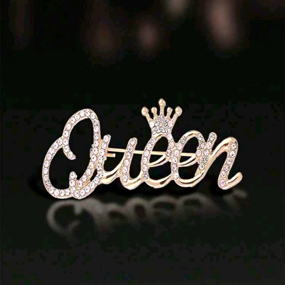 Gold Queen Brooch with Rhinestones